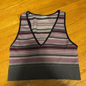 garage stella seamless plunge tank top purple polyester multicolor retro striped